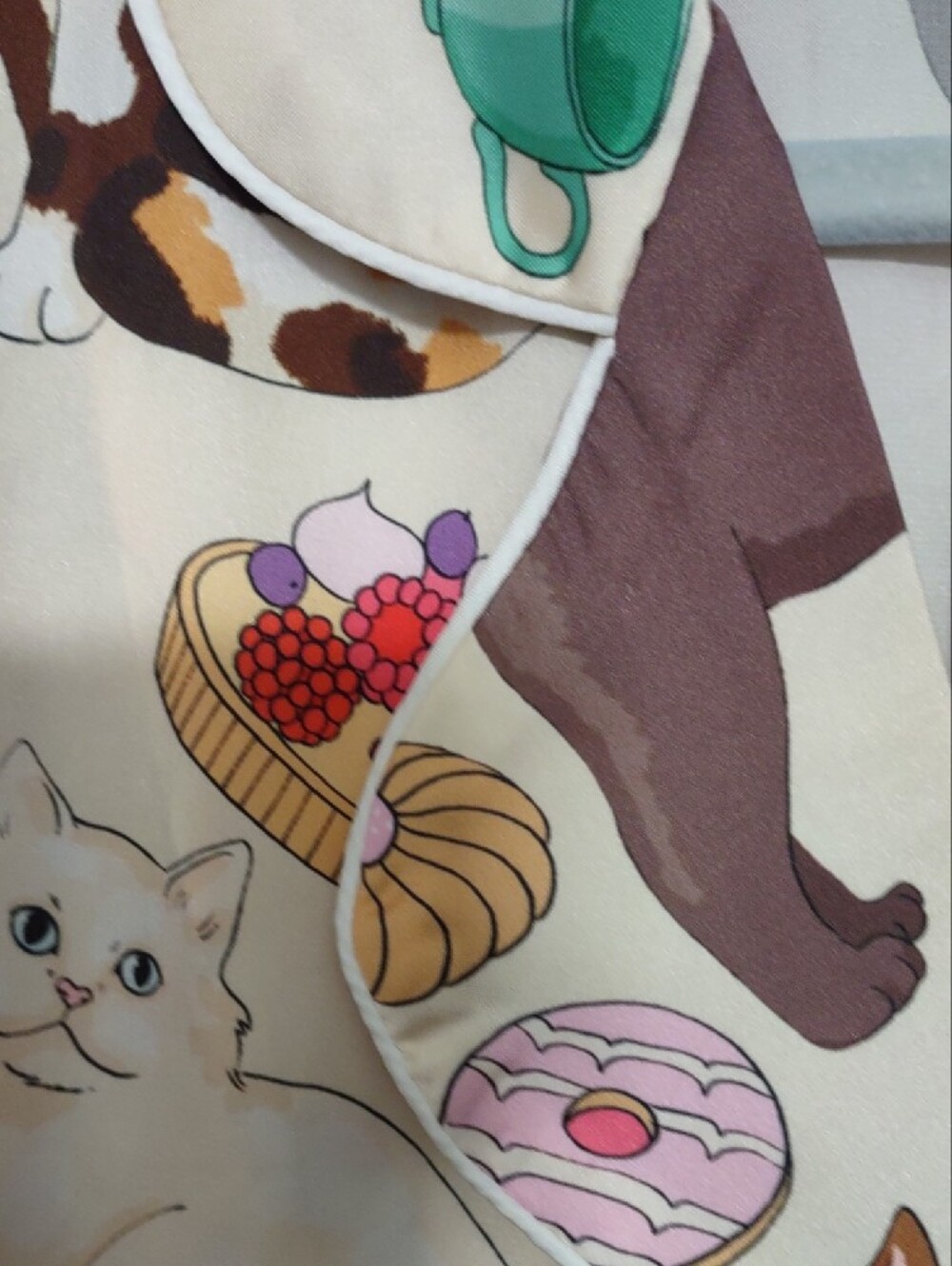 NWTS Karen Mabon Cat Café Satin Long Pajama Set Ivory Size XL - Picture 5 of 11